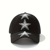 1pc Gorra de Béisbol Moderna con Estrellas Bordadas en 3D - Diseño y Blanco, Ajustable Snapback Ligero para Uso Casual Unisex, Cómoda Todo el Año, Accesorio Deportivo Duradero, Estilo Streetwear, Bordado de Alta Calidad, Ideal para Amantes del Modo