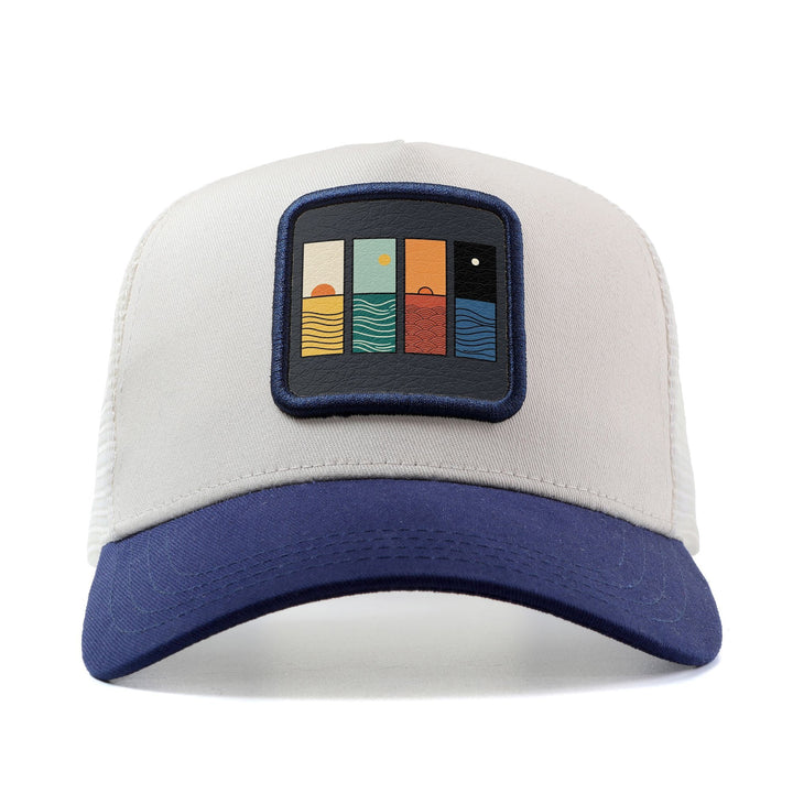 Gorra Ajustable Snapback para Hombres y Mujeres - Inspirada en Anime/Manga, Gorro de Surf con Ola Multicolor del Mar & Emblema Shaka Hand Gesture, Parte Trasera Transpirable, 6 Paneles Diseño Unisex (Blanco) Ideal Para Playa, Skate o Casual – Regalo