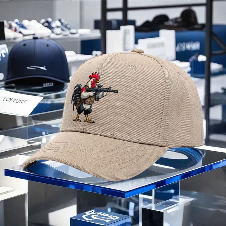Gorra de béisbol de gallo de dibujos animados - Gorra ajustable con diseño de pistola bordada, poliéster ligero, estilo fresco y atractivo para hombres y mujeres, ideal para pesca o uso casual, gorra de pesca.