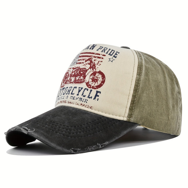 Conjunto de 5 gorras de béisbol de motocicleta de dibujos animados vintage, hechas de tela lavada, con ala curva, ideales para actividades al aire libre.