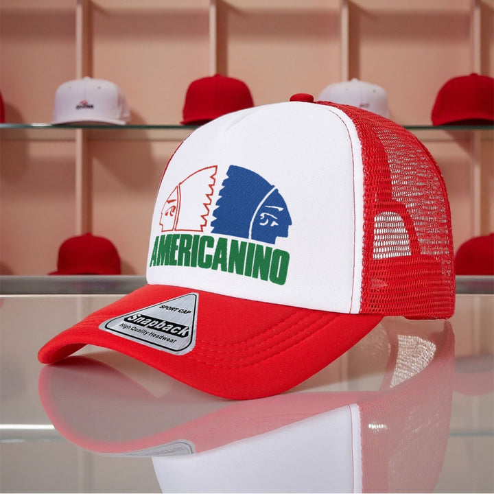 1 Gorra Trucker Retro Ajustable con Logo Americanino - Gorra de Béisbol Ligera de Poliéster con Visera Curva, Parte Trasera de Malla Transpirable, Diseño Unisex para Parejas, Ideal para Actividades al Aire Libre, Baile Urbano, Golf, Playa y Fiestas, Sombr