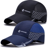 2 gorras DINGMEI ajustables para hombre y mujer, con espalda de malla transpirable, protección solar, gorras para viajes al aire libre en negro y azul con paneles laterales geométricos, gorra casual | Diseño geométrico moderno | Gorra de fibra de poliéste