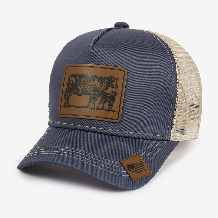 Gorra Trucker Grande de Estilo Europeo con Parches de Malla - Visera Ancha con Estampado Animal de Piel de Vaca, Ligera 50% /, Marrón Pastoral/Beige para Viajes al Aire Libre, Visitas a Granjas y Uso Casual (Ajustable)