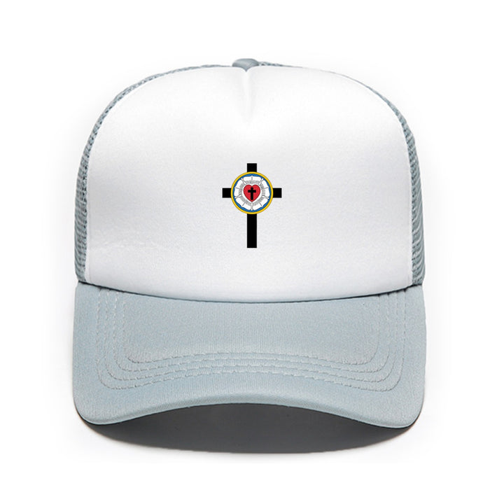 1 pieza de gorra de béisbol con cruz de rosa de Lutero - Diseño de dos tonos rosa y blanco con cruz negra, poliéster, ajustable con cierre de presión, perfecta para golf, deportes y uso casual, idea de regalo para el Día de la Madre, gorro casual | Gorra