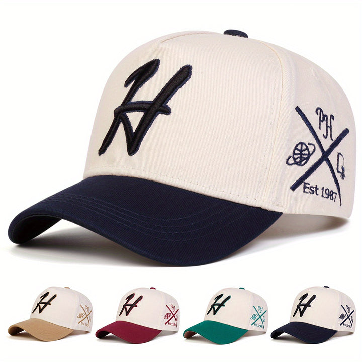 1 Gorra de béisbol de 5 lados con letra H para hombre, ajustable para verano, ideal para conductores de camiones, uso casual al aire libre, primavera, otoño, viajes y playa.
