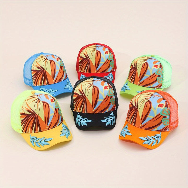 Sombrero de sol de bordado de trigo americano para hombres y mujeres, sombrero de malla para parejas, gorra de béisbol transpirable de grafiti