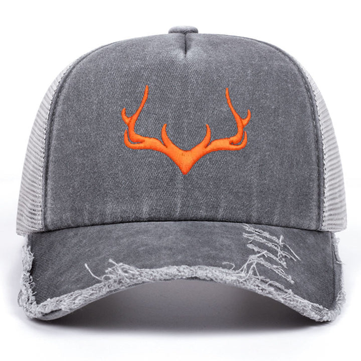 Sombrero estilo vintage americano con estampado de alce y diseño hueco, ideal para pescar en la montaña o ser conductor de camión - el mejor regalo de Navidad