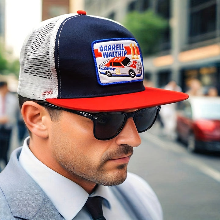 Gorra de Béisbol para Hombres con Número de Carrera 11 y Emblema Estilo Logo de Darrell Waltrip - Ajustable con Cierre, Paneles de Malla Blanca Transpirable y Diseño Icónico de Coche de Carreras #11 - Regalo de Motorsport para Fans