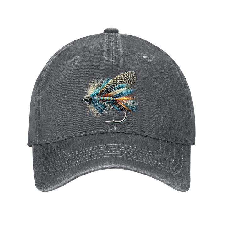 Gorra de béisbol 100% algodón con diseño de mosca seca en azul y gris, ajustable, ala curva ligera, protección solar para exteriores, solo lavado a mano, sombrero para el sol