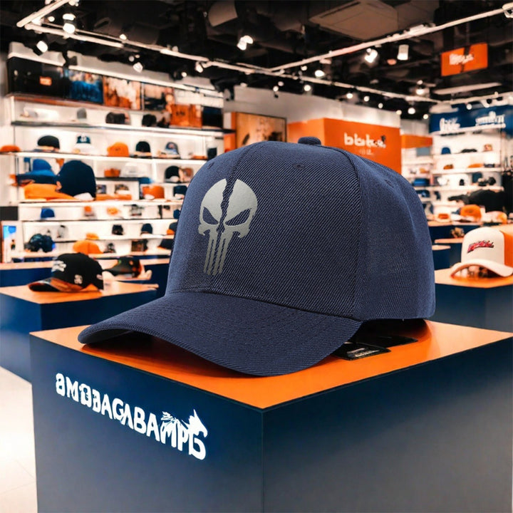 Gorra de Béisbol para Mujer con Estampado de Calavera Punisher - Ajustable, Ligera y Transpirable de Poliéster, Ideal para  y Senderismo, Negra con Estampado Blanco, Diseño Moderno de Estilo Urbano para Comodidad Todo el Año. Tejido de Tela