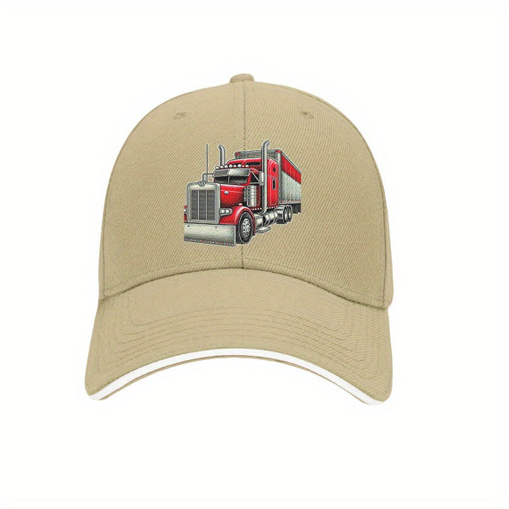 Gorra de Béisbol Retro Clásica con Camión Grande - Gorra Ligera Ajustable para Papá con Gráfico Semi-Camión Rojo Vibrante, Sombrero Unisex para Hombres y Mujeres, Ropa Casual & Fiesta de Solteros, Gorras Divertidas de Camionero para Adultos, Tocado Unisex