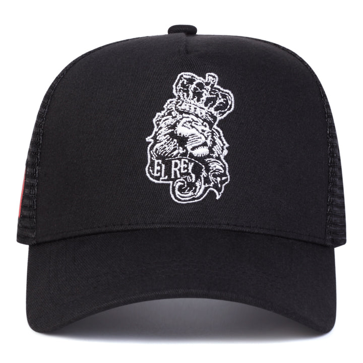 Gorra de béisbol ajustable para hombre El Rey, con bordado de cabeza de león, parche de bandera mexicana y parte trasera de malla transpirable - Gorra casual de poliéster ligera para viajes al aire libre, playa, primavera/otoño, gorra de béisbol, accesori