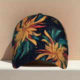 1 Gorra de béisbol con estampado de flujo Radiant Sunburst - Sombrero ajustable con cierre a presión, diseño floral vibrante y noche estrellada, ligera, perfecta para salidas diarias, reuniones de grupo, Navidad, ropa casual, sombrero casual, sombrero ele