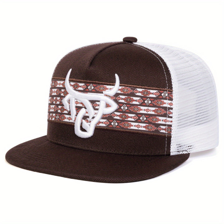 Gorra de béisbol ajustable para hombre con diseño de cabeza de toro blanco y diseño de cuerda trenzada, poliéster ligero, ideal para actividades al aire libre en primavera y otoño, viajes, vacaciones en la playa y uso casual, sombrero de vaquero.