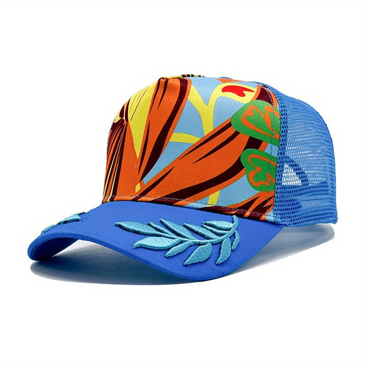 1pc Gorra de Béisbol Bordada para Hombre con Diseño Tropical Vibrante, Sombrero Transpirable para Playa, Deportes y Salidas Casuales, Accesorio de Viaje, Cabezal Elegante, Cómodo