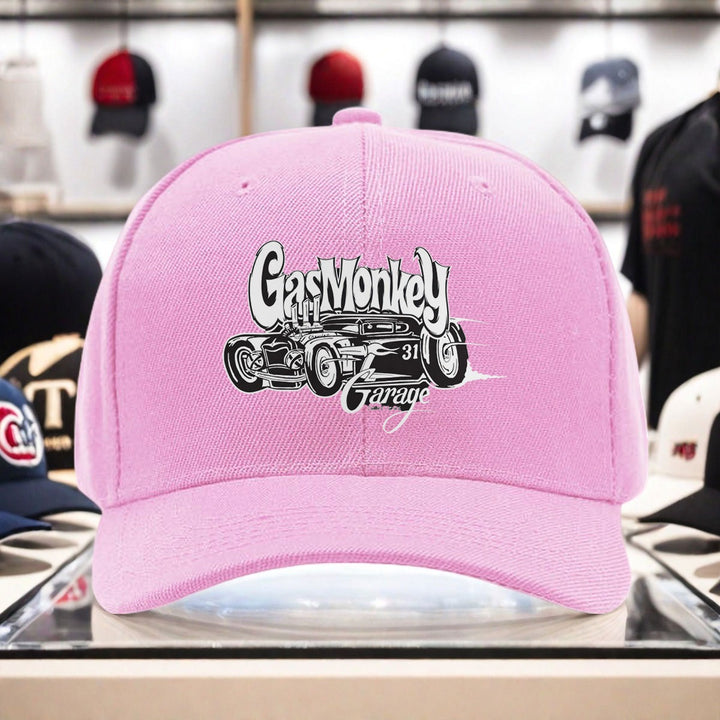 1 gorra fresca con estampado de Gas Monkey Garage, tejido ligero de poliéster, diseño ventilado, gorra de pesca adecuada para todos los géneros, absorbe la humedad, diseño sin estación, ideal para aventuras de mochilero