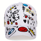 Gorra de béisbol con estampado graffiti, estilo hip hop, sombrero casual unisex para sol, deportes y protección UV, para hombres y mujeres