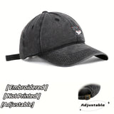 1 pieza de gorra de béisbol bordada con dibujos animados de gatitos grises y blancos, ajustable, ligera, transpirable, para todas las estaciones, poliéster, 100g/m², con instrucciones de cuidado de lavado a mano.