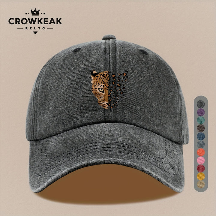 1 gorra de béisbol retro con estampado leopardo - Diseño ajustable similar al oído del cheetah, ligera y transpirable para , viajes u outfits casuales: marrón//beige claro (lavada manual)