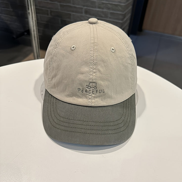 Gorra de Béisbol para Mujer con Diseño Pacífico y Coche - Ajustable con Cierre de Presión, Malla Transpirable en la Parte Posterior, Dos Tonos Beige/Blanco, Ropa Casual de Calle para Actividades al Aire Libre en Primavera Verano