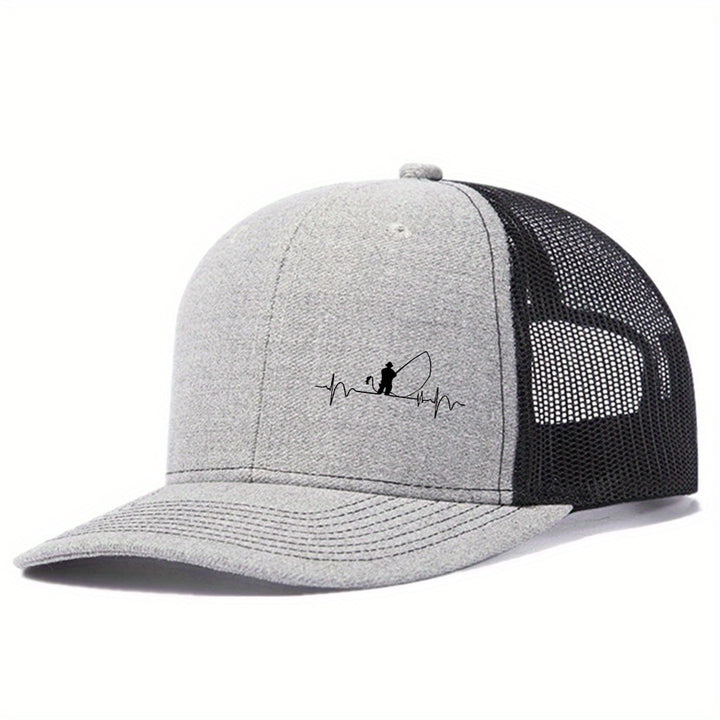 1 Gorra de béisbol de malla con estampado deportivo para hombres, entusiastas de la pesca, alta calidad, exterior, secado rápido, borde curvo, gorra ajustable transpirable unisex