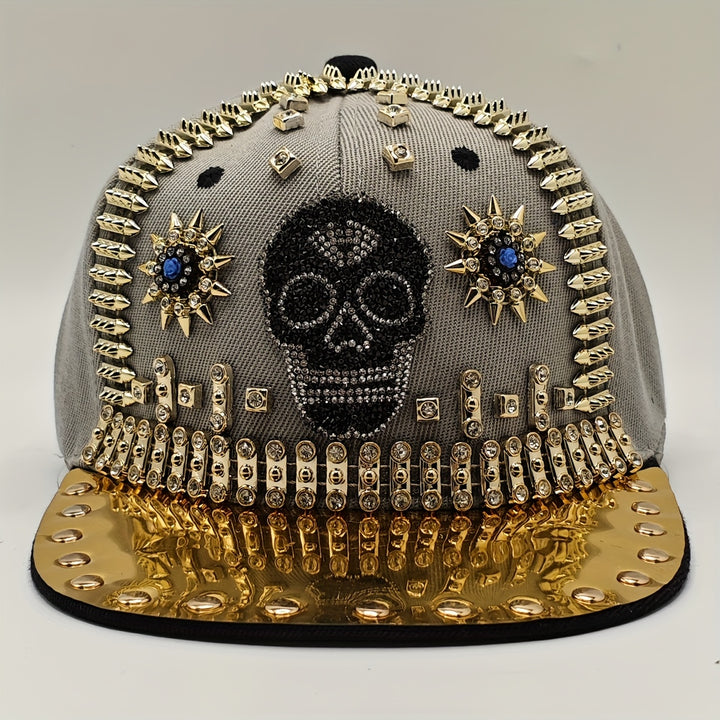 1 Gorra de Béisbol Ajustable con Calavera Brillante y Pedrería, Sombrero Fresco para Fiestas Hip-Hop, Moda al Aire Libre, Protección Solar