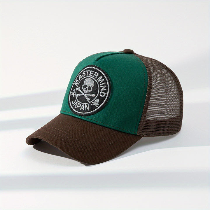 Gorra de Béisbol de Malla con Parches de Calavera y Letras - Ligera, Transpirable, Sombrero para Actividades al Aire Libre