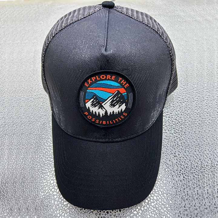 1 gorra de béisbol con bordado de montaña nevada, ajustable con broche, diseño deportivo a rayas azules y blancas, para uso casual, gorra de béisbol ajustable