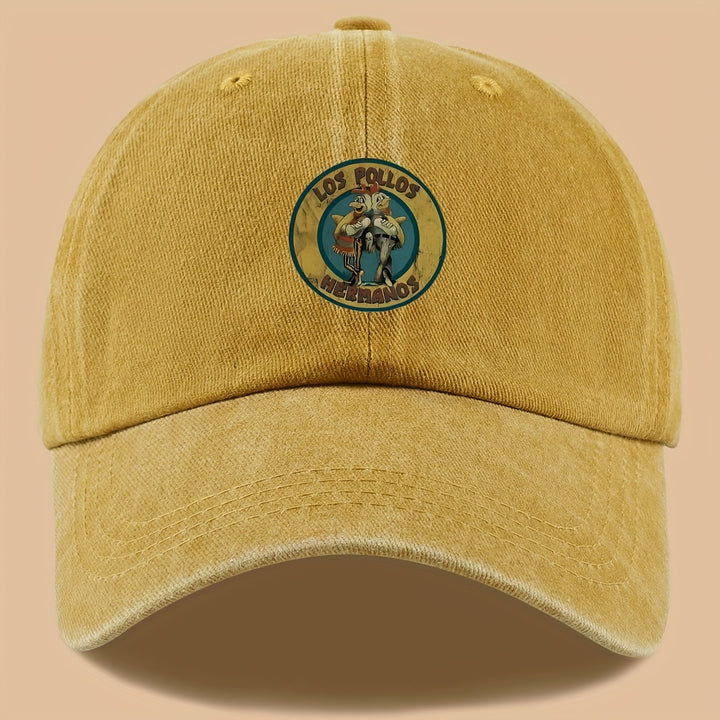 1 pieza de gorra de conductor de camión estilo urbano de moda con estampado de letras de dibujos animados Los Pollos Hermanos | Gorra solar ajustable para parejas, adecuada para senderismo, ciclismo, fiestas en la playa, conferencias | Gorra de béisbol su
