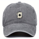 Gorra de béisbol lavada con diseño bordado de cartas, ajustable para hombres y mujeres