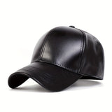 Gorra de béisbol de cuero sintético para hombre - ajustable con cierre de clic, cálida y elegante para viajes de otoño/invierno, fiestas en la playa y salidas informales, opciones en negro, marrón, azul marino, ropa de cabeza de invierno | Gorra de est...
