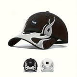 Gorra de béisbol unisex urbana con diseño de llamas y logo WASAC, ligera en contraste negro/blanco, para moda casual