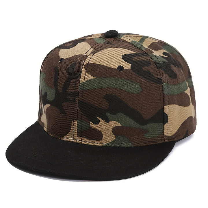 1 gorra de béisbol unisex camuflaje ala plana estilo hip-hop, transpirable y versátil para exteriores con protección solar, venta al por mayor