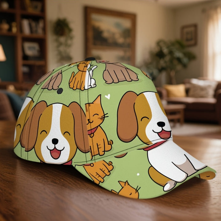 1 pieza, gorra de béisbol con impresión de gatos y perros 2D, gorra de poliéster vibrante con impresión completa, ligera y ajustable, ideal para correr y moda de calle