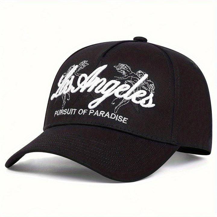 Gorra de béisbol bordada de Los Angeles para hombre, 1 unidad, ajustable, ligera de poliéster, diseño con palmera y alas de ángel, transpirable para viajes al aire libre, fiestas en la playa, primavera/otoño (verde/blanco/negro), estilo casual, duradera