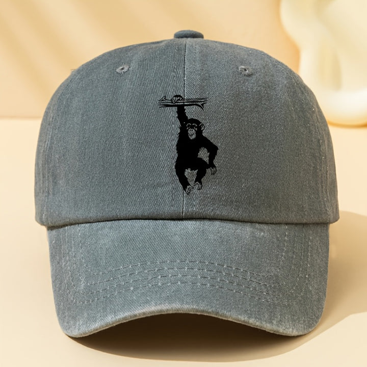 Gorra de Béisbol Retro Lavada con Estampado Gorila , Sombrero Ligero para Hombre al Aire Libre, Visera Curva Festiva, Gorra Trucker