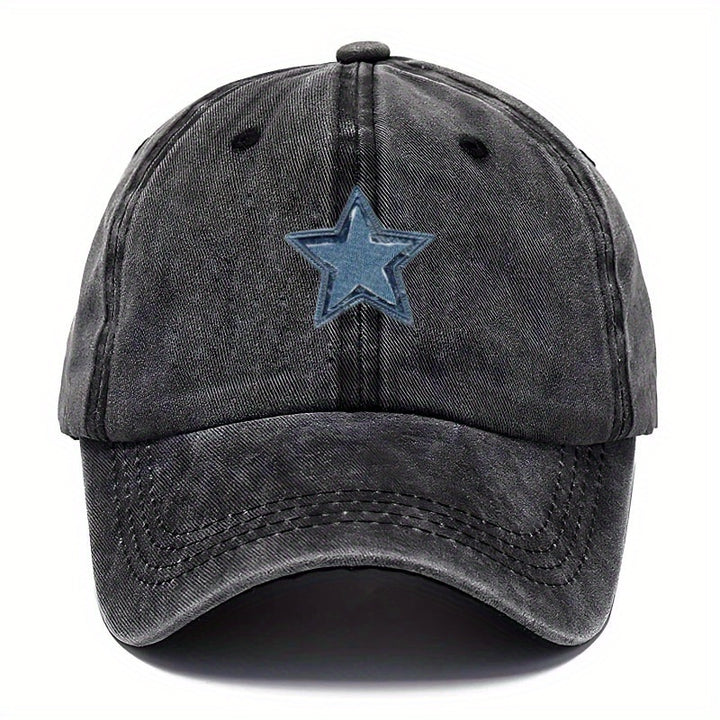 1 Gorra Ajustable con Estampado de Estrella Azul de Cinco Puntas - Sombrero Ligero Retro Unisex para Viajes, Camping y Fiestas, Correa Ajustable, Lavable a Mano, Regalo Perfecto para Papá (Día del Padre, Graduación, Acción de Gracias), Material No Elástic