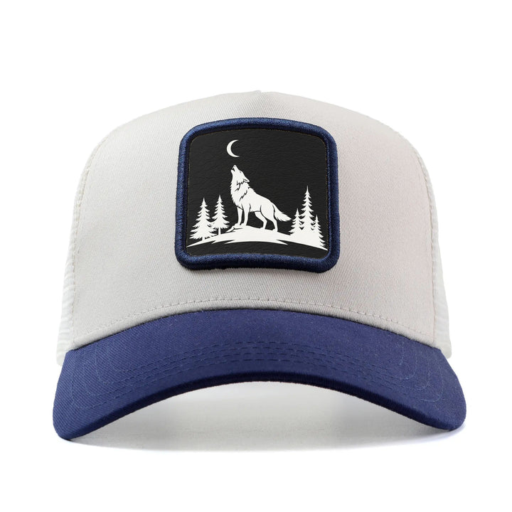 Gorra Trucker para Hombre y Mujer con Lobo Aullando a la Luna y Árboles de Pino - Gorra Ajustable de Malla Transpirable con Diseño 3D de Lobo y Cielo Nocturno, Gorra Ligera de Verano para Exteriores, Ideal para Pesca, Uso Casual, Regalos de Navidad/Día de