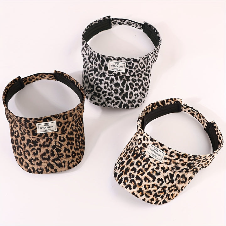 Sombrero de copa vacío con estampado de leopardo, posición de estampado aleatoria, logotipo de tela con letras cosidas, moda para hombres y mujeres, ciclismo al aire libre, deportes, estilo casual y tendencia, ala curva, gorra unisex.