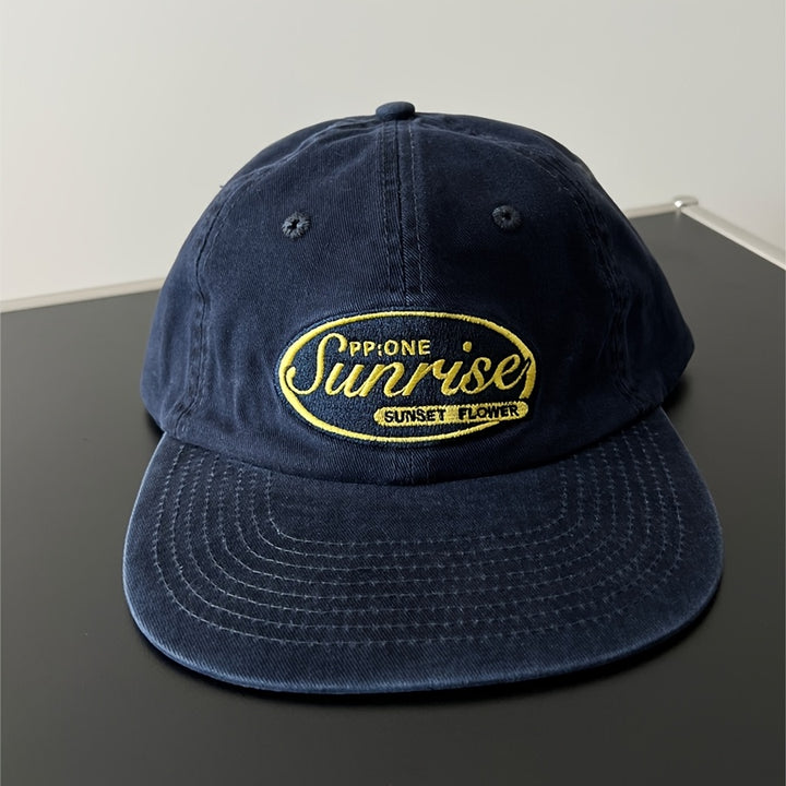 Gorra de Béisbol de Ala Plana para Hombres y Mujeres - Estilo Retro Hip-Hop de la Calle con Parche de Logo (Opción Sin Logo), Cierre Snapback Azul Oscuro/Amarillo para Uso Casual - Gorra Ajustable Unisex