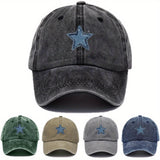 1 Gorra Ajustable con Estampado de Estrella Azul de Cinco Puntas - Sombrero Ligero Retro Unisex para Viajes, Camping y Fiestas, Correa Ajustable, Lavable a Mano, Regalo Perfecto para Papá (Día del Padre, Graduación, Acción de Gracias), Material No Elástic