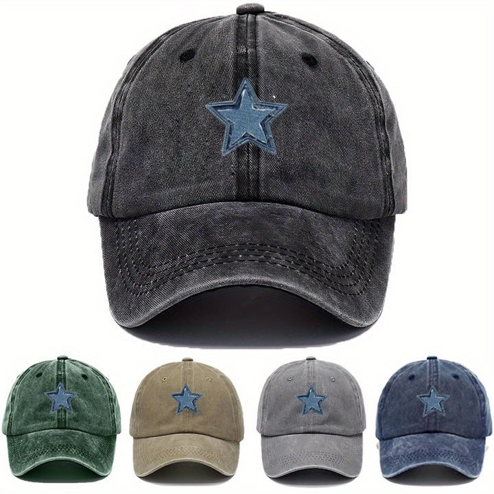 1 Gorra Ajustable con Estampado de Estrella Azul de Cinco Puntas - Sombrero Ligero Retro Unisex para Viajes, Camping y Fiestas, Correa Ajustable, Lavable a Mano, Regalo Perfecto para Papá (Día del Padre, Graduación, Acción de Gracias), Material No Elástic