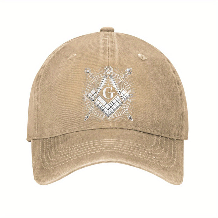 Gorra de Béisbol Masónica Ajustable de Algodón Ligero con Emblema de Brújula y Triángulo, Visera Curva para Hombres y Mujeres, Casual Unisex al Aire Libre, Diseño Único del Logo, Tela Transpirable