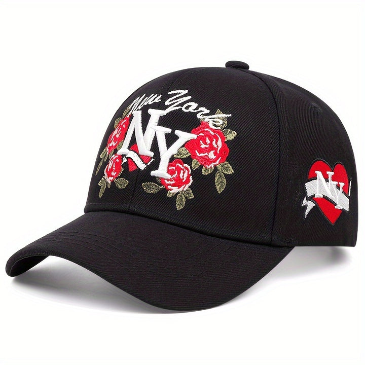 Gorra de béisbol bordada de acrílico de Nueva York, estilo casual, construcción ligera de PE, patrón de alfabeto, con relleno de fibra de poliéster, para hombres y mujeres, lavable a mano.