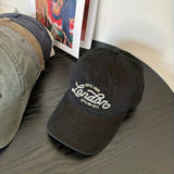 Gorra de béisbol de ala ancha lavada con bordado de letras elegante para hombres y mujeres, sombrero de ala curva versátil, ligero, transpirable e ideal para actividades al aire libre