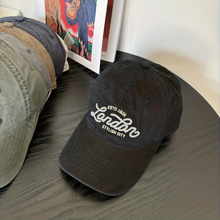 Gorra de béisbol de ala ancha lavada con bordado de letras elegante para hombres y mujeres, sombrero de ala curva versátil, ligero, transpirable e ideal para actividades al aire libre