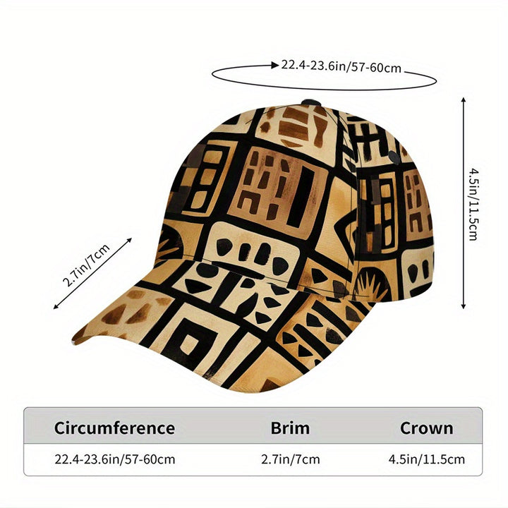 1 Gorra de béisbol con estampado abstracto tribal de garabatos - Sombrero ajustable con diseño de pico de pato ligero y patrón geométrico marrón, ajuste cómodo para uso diario, regalos de Navidad
