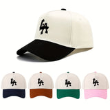 1 gorra de béisbol con estampado de letras LA - ajustable, protección solar, gorra casual para viajes, fiestas en la playa y regalos, poliéster, blanco con ribete negro, ropa de cabeza para exteriores | Gorra deportiva | Gorra ajustable