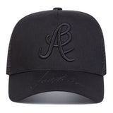 Gorra de béisbol bordada con llama lateral de malla para hombres, 100% poliéster, estilo deportivo, ligero, ajustable, con lavado a mano para al aire libre, viajes y vacaciones