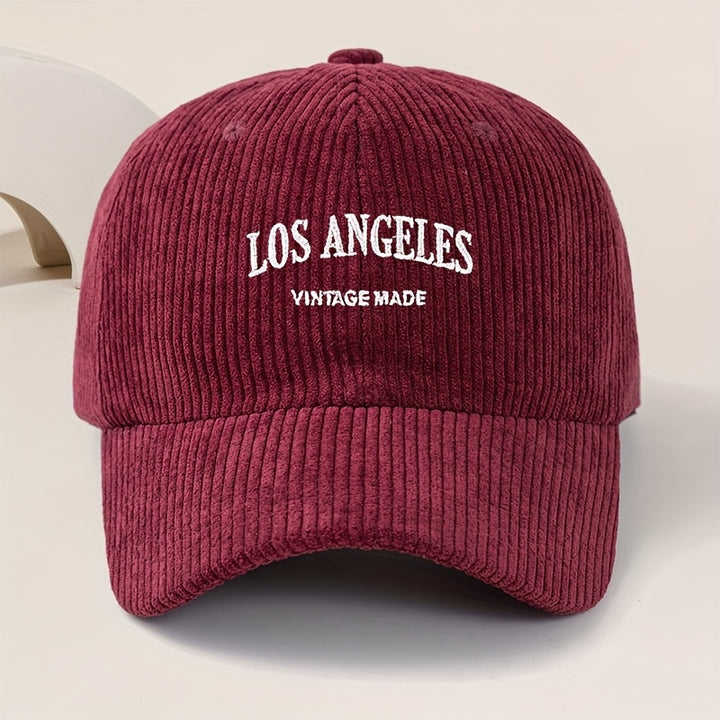 Gorra de Béisbol con Logo Los Ángeles para Hombres y Mujeres - Ajustable Snapback, Negra con Letras Blancas LOS ANGELES, Corduroy Liviano Duradero Ideal Para Ropa Casual al aire Libre o Uso Callejero Unisex
